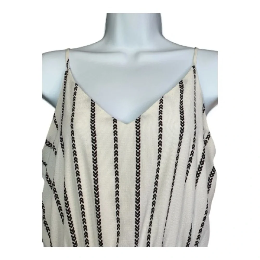 EUC One Clothing ivory & brown striped wide leg jumpsuit w/ belt | size large - Picture 4 of 12